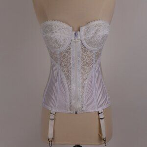 🌺 Frederick's of Hollywood White Lace Corset Girdle Bustier Garter Bra Shaper